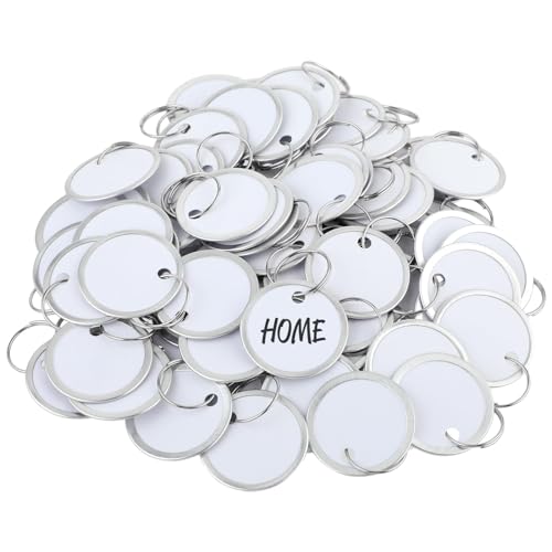 DSLSQD Llaveros con etiquetas, etiquetas de metal redondas de 31 mm identificadores para equipaje, unidad USB, llaves, mascotas, bolsas, percheros y cajones