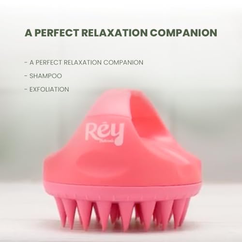 Image of Rey Naturals Hair Scalp Massager Shampoo Brush - Hair Growth, Scalp Care, and Relaxation - Soft Bristles for Gentle Massage - Pink Color (Red & Black)
