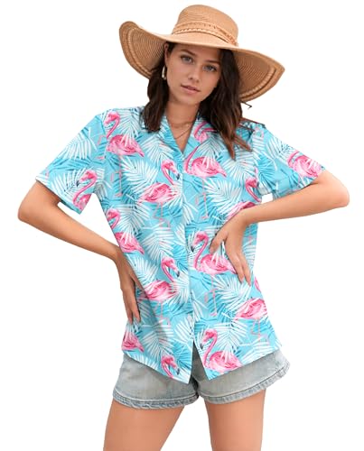 Image of Cromoncent Mommy and Me Matching Hawaiian Outfits Girls & Womens Hawaiian Shirts Tropical Button Down Shirts