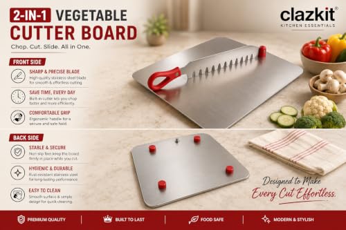 Image of Clazkit Stainless Steel Chopping Board with Multifunctional Cutter | Heavy Duty Cutting Board for Fruits, Vegetables | Rust-Resistant Kitchen Prep Board |31L x 24W x 5Th