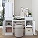 NAIYUFA Manicure Table Nail Desk for Nail Tech with Glass Top & Wrist Rest,Nail Desk Station with Power Outlets,Shelves, Storage Cabinets, Drawers,Beauty Salon Workstation(White)