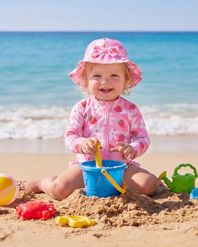 WKTRSM Badeanzug Für Mädchen, Kleinkind-Badeanzug Mit Sonnenhut, Langärmelige Badebekleidung, UPF 50+, Rashguard Mit Reißverschluss Für Kinder Von 3 Bis 36 Monaten, Für Strand Und Pool