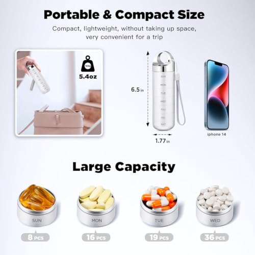 Image of Zannaki Metal Travel Pill Organizer, Portable Waterproof Weekly Pill Box, Large Aluminum Alloy Pill Case Container, BPA Free 7 Day Daily Medicine Organizer Holder for Vitamin, Fish Oil, Supplement