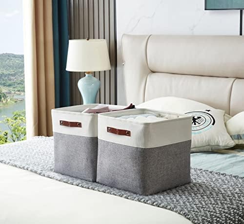 DECOMOMO Cube Storage Bin | Cube Storage Organizer Bins 12x12 Decorative Fabric Square Storage Cubes | Foldable Storage Cube Baskets Storage Organization for Shelf Closet Kids Cloth Bathroom (Grey and White, Cube - 4 Pack) 6 4101nLwekGL. AC