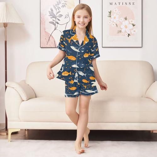 senya Whale and Fish B Satin Summer Pajama Sets Silk Short Sleeve Button Down Sleepwear4