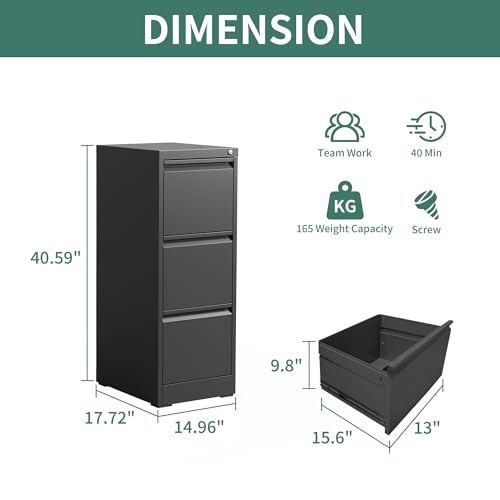 Image of 3 Drawer File Cabinet with Lock,Metal File Cabinet for Home Office