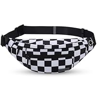Large Checkered Fanny Pack Belt Bag with 4-Zipper Pockets Gifts for Enjoy Festival Sports Workout Traveling Running Casual Hands-Free Water-Resistant Waist Pack Bag Carrying All Size of Phones