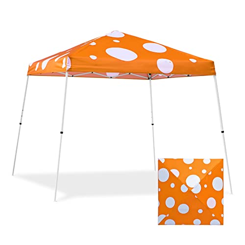 EAGLE PEAK 10x10 Slant Leg Pop-up Canopy Tent Easy One Person Setup Instant Outdoor Beach Canopy Folding Portable Sports Shelter 10x10 Base 8x8 Top (Orange Mushroom)