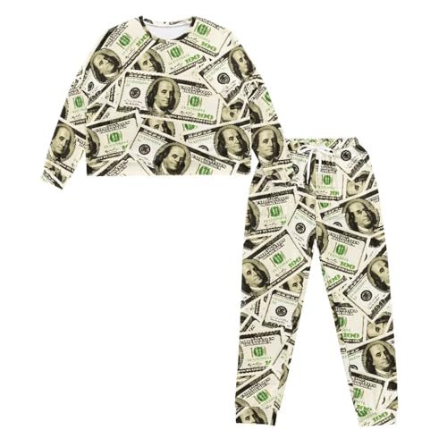 Image of Womens Lounge Set Long Sleeve Soft Pajama Sets Casual 2 Piece Pj Outfit Crewneck Sleepwear with Pockets Plus Size
