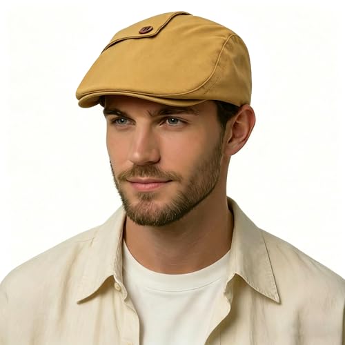 Image of ZLYC Men Cotton Flat Cap Summer Scally Ivy Gatsby Newsboy Beret Driver Cabbie Hunting Hat