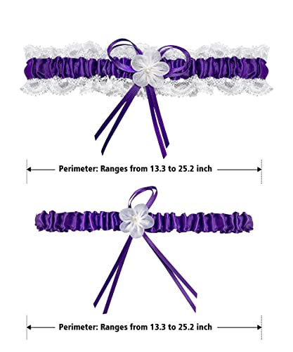 Rimobul 2 Pieces Wedding Garters Lace Bridal Garter Faux Pearls Garter For Bride With Toss Away (Purple) #TOP1