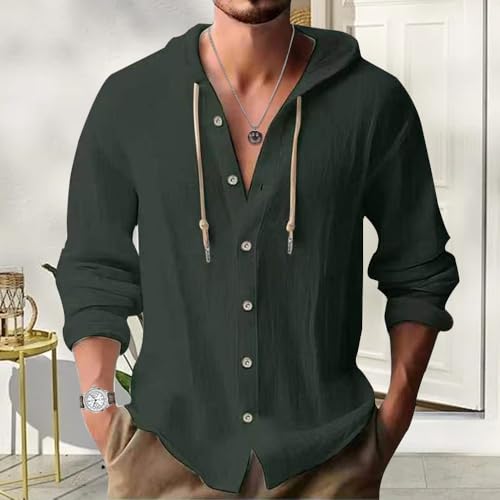 Cotton Linen Shirts for Men Long Sleeve V Neck Hooded Sweatshirts Fall Trendy Long Sleeve Button Down Shirts2