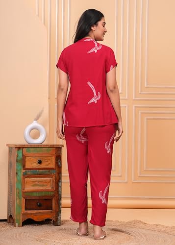Image of Women's Cotton Printed Night Suit Set of Shirt & Pajama Set Women Night Wear Set