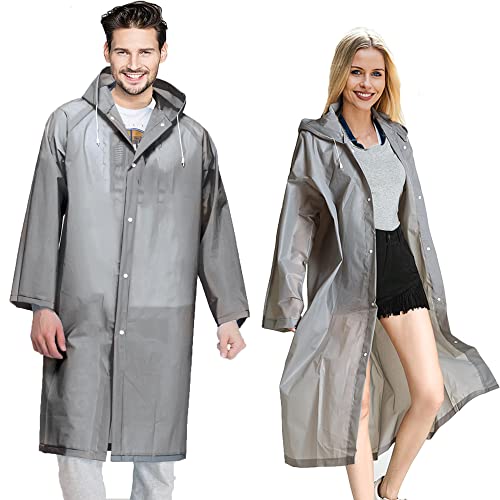 COOY Reusable EVA Rain Ponchos - 2 Pack Adult Rain Jackets For Men Women