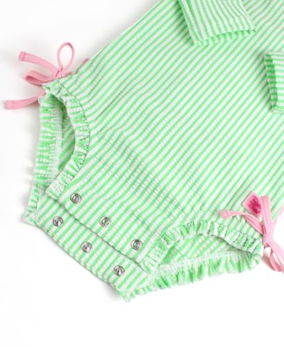 Image of RuffleButts Baby-Girls Seersucker Long Sleeve Rash Guard - One Piece Swimsuit UPF 50+ Toddler