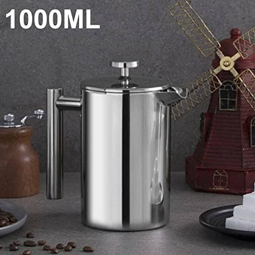 Trintion 1000ml Coffee Press French Press Coffee Maker Stainless Steel Cafetieres Double Wall Heat Insulated Tea Pot with 3 Level Filtration System for Tea and Ground Beans Espresso
