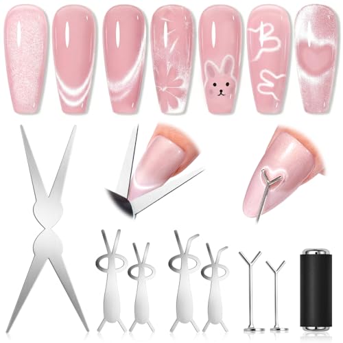Image of SAVILAND Cat Eye Magnet For Nails: 7 PCS Nail Magnet Guides for CatEye Magnet Gel Nail Polish Scissor-Shaped French Cat-Eye Effect Heart Magnet for Cat Eye Gel Polish Beginners Home Gift