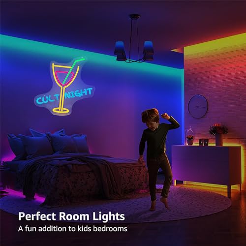 Image of Cult Night LED Neon Sign - 14.17x12.85 Inches, USB Powered, Dimmable with Remote Control, Perfect for Home Decor, Gaming Room, and Party Lighting