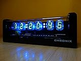 CHRONIX Nixie Clock with 6 IV22 VFD Tubes, Remote Control, Black Glossy case, RGB LED, Alarm