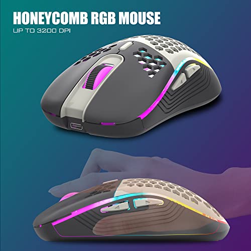 Redthunder K84 Wireless Keyboard And Mouse Combo, Rgb Backlit Rechargeable Battery, 75% Layout 84 Keys Tkl Ultra Compact Gaming Keyboard & Lightweight 3200 Dpi Honeycomb Optical Mouse (White-Gray) #TOP3