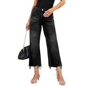 AirZeal Women’s Cropped Flare Hight Waisted Capri Crop Bell Bottom Bootcut Jeans Stretchy Casual Denim Pants with Frayed Hem