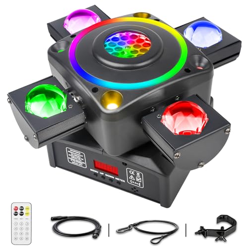 Moving Head DJ Lights 4 Arms Party Lights Indoor with Remote 120w RGBW 4in1 LED Stage Light DMX512 & Sound Activated Rotating Disco Light