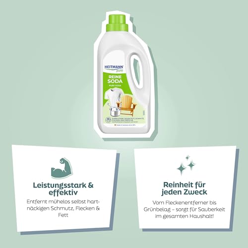 HEITMANN pure Reine Soda | Vielseitiger Reiniger für Fett, Schmutz, Flecken & Gerüche | Natürlich & umweltfreundlich | Für Haushalt & Garten | 1 L