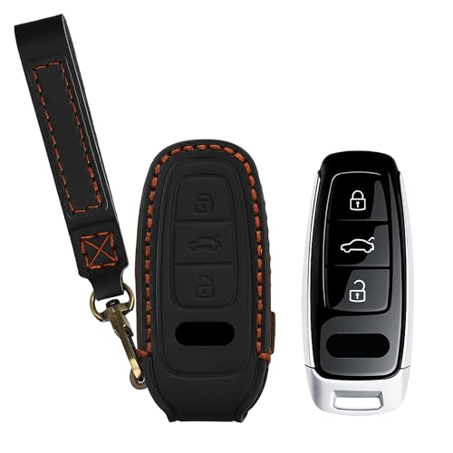 Étui de clé en cuir véritable Audi Q7 Q8 3-boutons - Coque protection smart key
