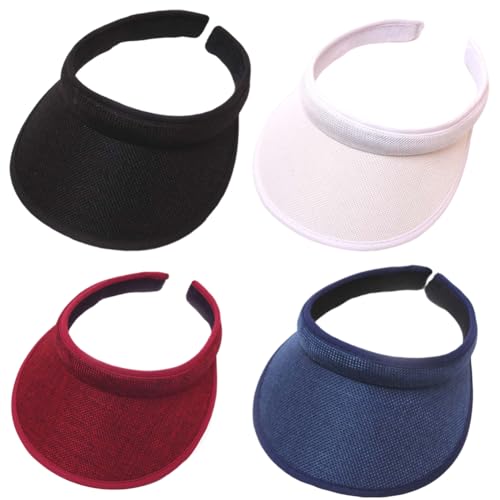 KORADI Women's Sun Visor Hats 4 Pack Wide Brim Golf Visor with Clip Hat Summer UV Protection Beach Cap for Kids UPF 50