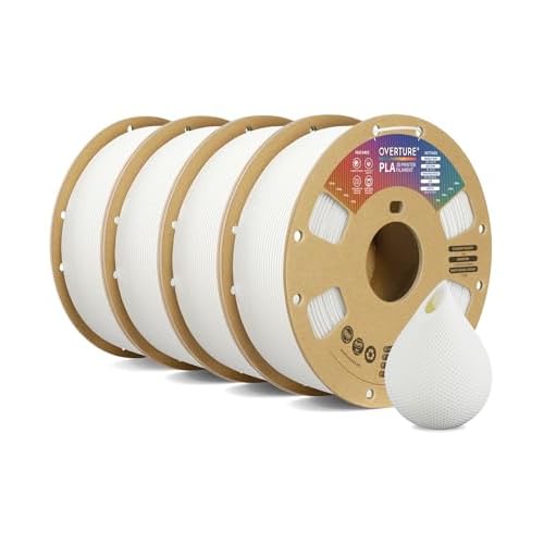 OVERTURE 4KG Bundle PLA Filament 1.75mm, Neatly Wound 3D Printer Filament 4 Pack 1kg Spool (2.2lbs), Dimensional Accuracy +/- 0.02 mm, Fit Most FDM 3D Printers (White 4-Pack)