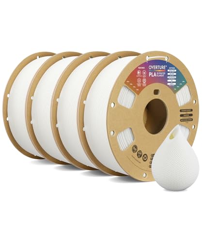 Image of OVERTURE 4KG Bundle PLA Filament 1.75mm, Neatly Wound 3D Printer Filament 4 Pack 1kg Spool (2.2lbs), Dimensional Accuracy + /- 0.02 mm, Fit Most FDM 3D Printers (White 4-Pack)
