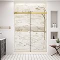 Frameless Shower Door with Soft Close System, Royal Guard 56-60" W x 74" H Double Sliding Door with 5/16" SGCC Tempered Clear Glass, Brushed Gold