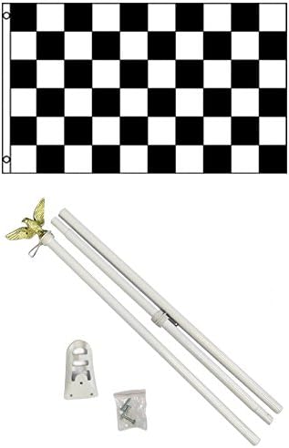 3x5 Black & White Checkered Flag Business Flag w/ 6' Outdoor Pole Kit