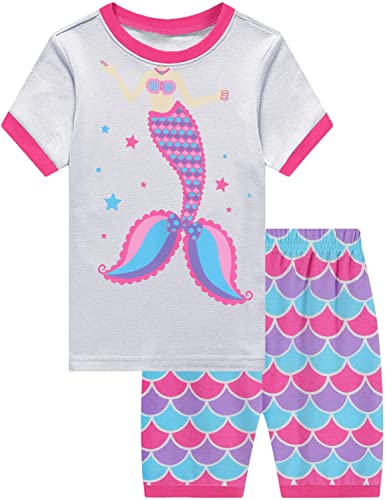 CM-Kid Mädchen Pyjamas Kurzarm Kinder Shorty Schlafanzug Set Sommer Baumwolle 2 3 Jahre Meerjungfrau Hellgrau Gr.98 Cover