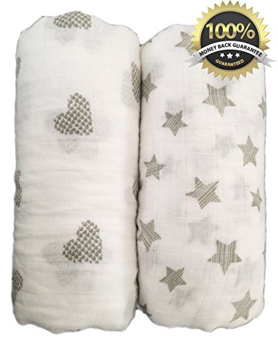 Premium Baby Swaddle Blankets, Softest Natural 100% Cotton Muslin, Large 47 X 47 inch, Lightweight, Breathable, Perfect Baby Shower Registry Gift, Cute Gender Neutral for Boys or Girls (Milk)