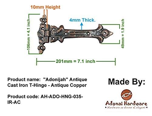 Image of Adonai Hardware Adonijah Antique Cast Iron Strap T Hinge (7.9 inch x 2 Pack, Antique Copper) for Barn Doors, Gates, Kitchen Cabinets, Sheds, Wooden Box, Furniture, Cedar Chest and Trunks