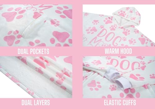 Image of Dog Mom Gifts for Women, Wearable Flannel Blanket Hoodie for Dog Lover, Oversized Hooded Sweatshirt for Adults, One Size