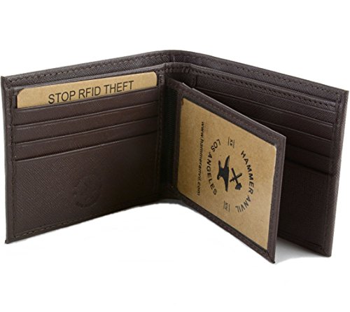 Hammer Anvil Men's RFID Blocking Center Flip Bifold Wallet Crosshatch Brown