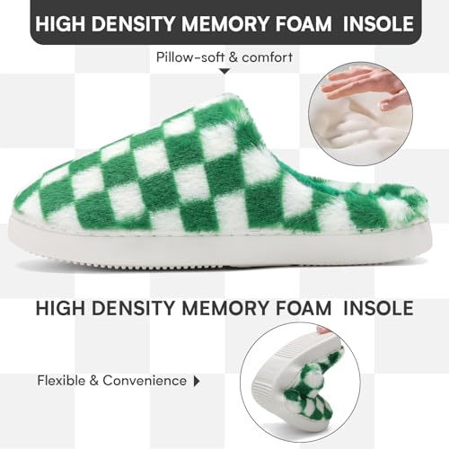 Women House Checkered Slippers - Mens Cozy Fuzzy Plaid Memory Foam Slippers with Faux Fur Lining for Indoor & Outdoor Comfort Soft Slides3