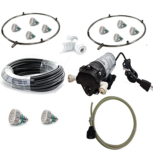 Misting Fan Kit - With 200 PSI Pump & 2 Stainless Steel Misting Fan Rings - Made in USA Pump