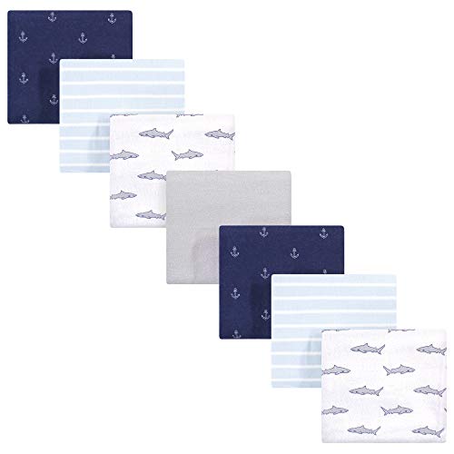 Image of Hudson Baby Unisex Baby Cotton Flannel Receiving Blankets Bundle, Shark, One Size