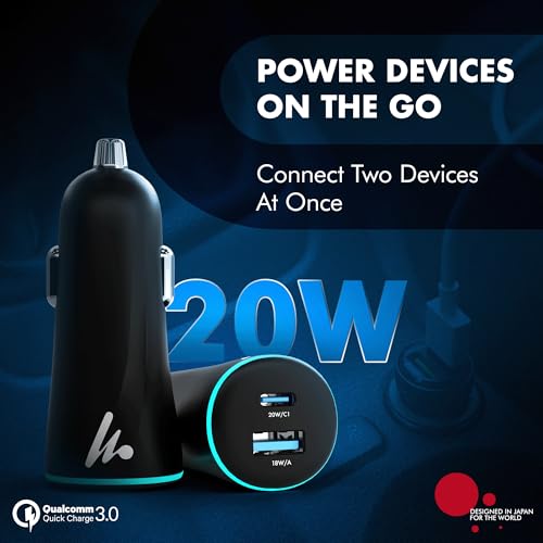 Image of PD 20W Wozoyo Car Charger with Type-C & USB A, Power Delivery, PPS & QC 3.0, Dual Port Fast Charging (20W + 18W), 12V-24V Compatible, Multi-Layer Protection, 2-Years Manufacturer Warranty