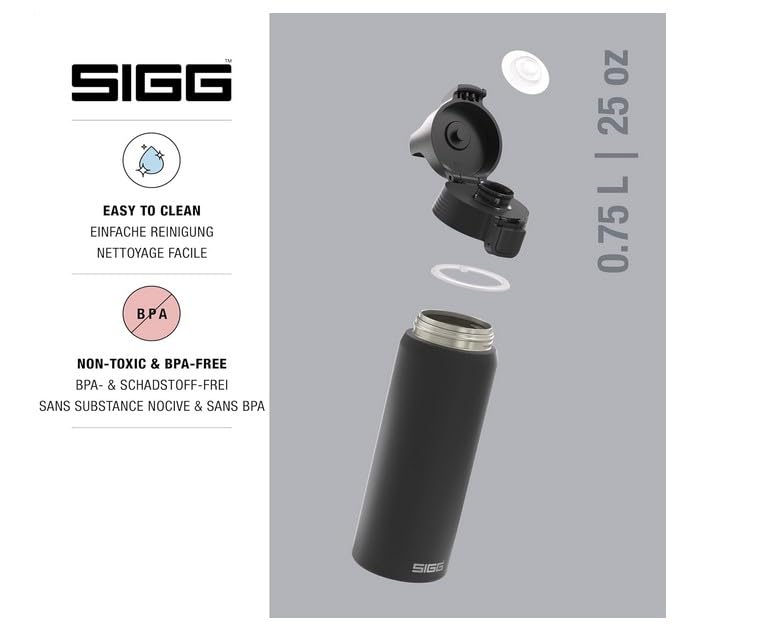 SIGG - Edelstahl Trinkflasche - Shield ONE Black - Für Kohlensäurehaltige Getränke Geeignet - Auslaufsicher - Federleicht - BPA-frei - Outdoor & Fitness - Schwarz - 1L