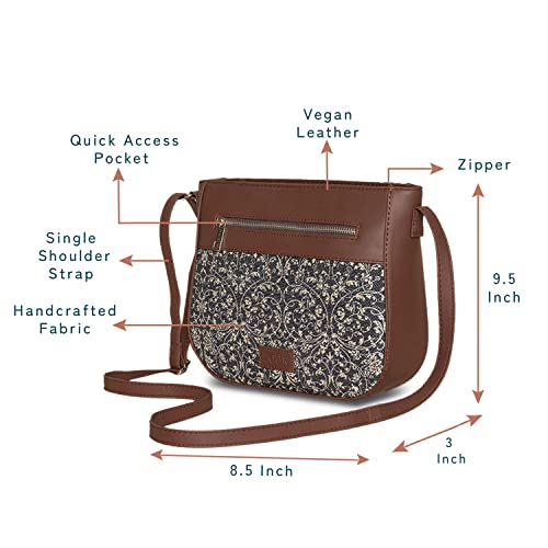 Image of ZOUK Women's Handcrafted Black Lattice Lace U Shaped Sling Bag