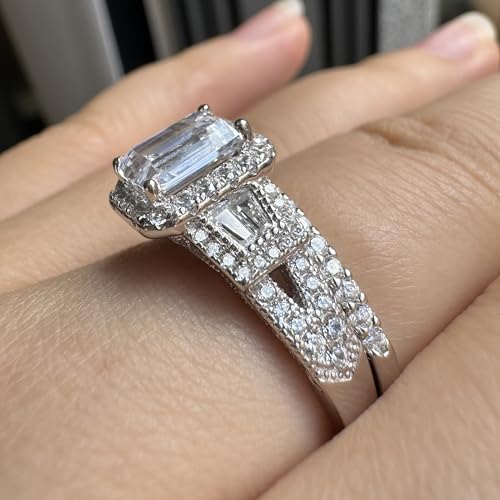 Newshe Jewellery Wedding Rings for Her AAAAA Cz Women's Bridal Sets 925 Sterling Silver Emerald Cut Engagement Ring Size 5-102