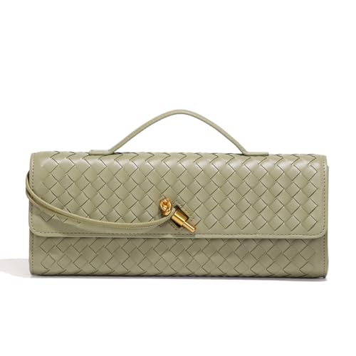 Covelin Bolsa feminina feita à mão para noite de couro, bolsa tiracolo moderna, Verde claro, 12.0 X 4.9 X 1.6 inches