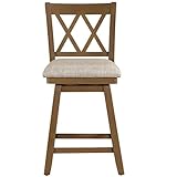 Home Brookline Swivel Bar Stool Chair with 360° Turn Mechanism, Rustic Farmhouse Stools for Kitchen Counter with Cushion, 24' Seat Height, Medium Oak Wood Finish with Beige Cushion