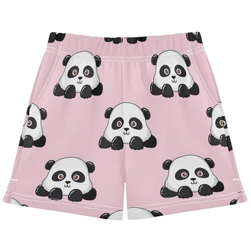 Girls Lounge Shorts Cute Cartoon Pandas Pink Comfy Athletic Pajama Sleepwear Youth Summer Clothes, X-Small