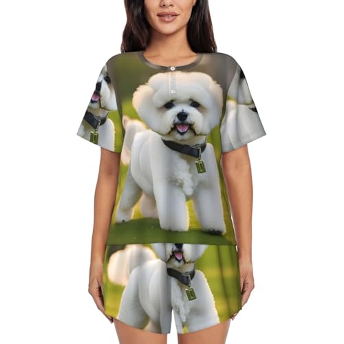 Pyjama Bichon Frisé pour femme ensemble doux deux pièces haut et short