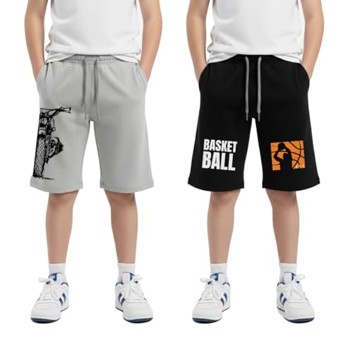 Image of hotfits Boy's Cotton Knee Length Graphic Casual Shorts with Pocket - Pack of 2